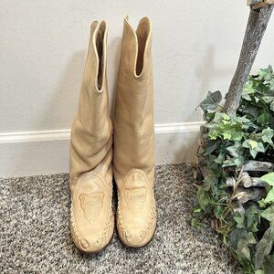VTG SANDLER Moccasin Embossed Leather Boots Womens 6 B Handmade In Brazil New